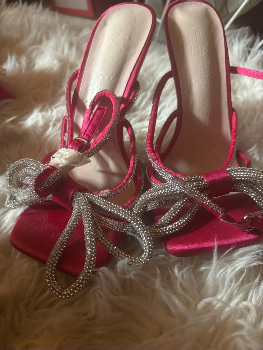 Hot Pink Satin Bow Embellished Women's Heels